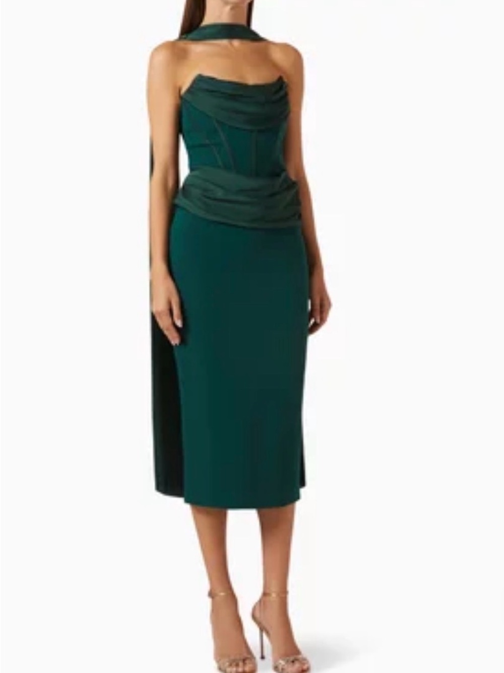 Lavish Alice Zendeya Corset Scarf Midi Dress in Crepe-satin Green Size 10 NWT